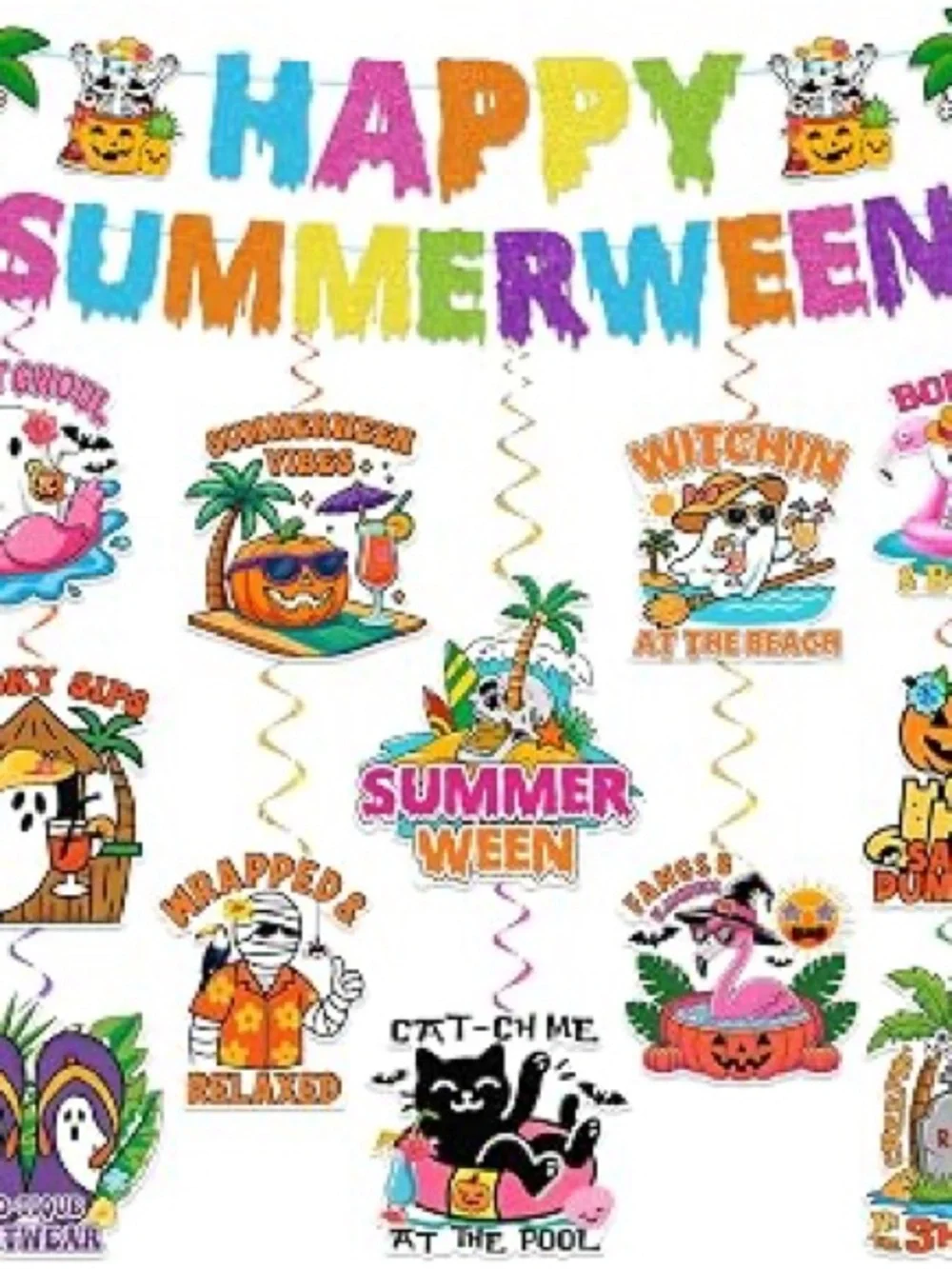 Multicolor 'Summerween' Hanging Party Swirl Decorations by